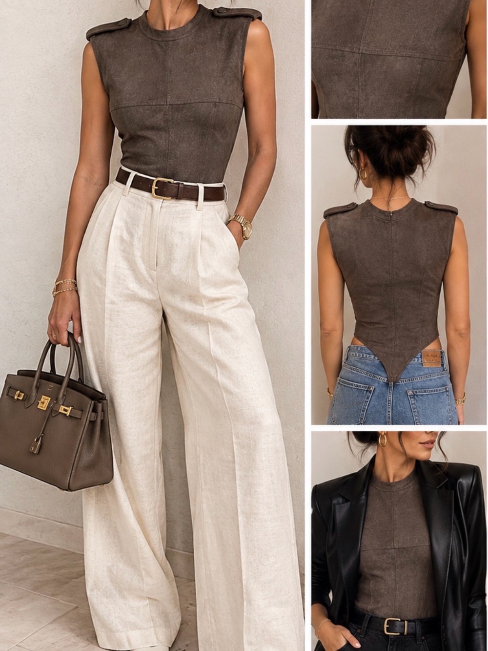 Rehab Sleeveless Brown Suede bodysuit